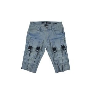 Spark Studio Collection Mens Light Wash Buckle Strap Cargo Denim Shorts 30/32